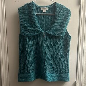 Christopher & Banks Aqua Zip Cable-Knit Vest
